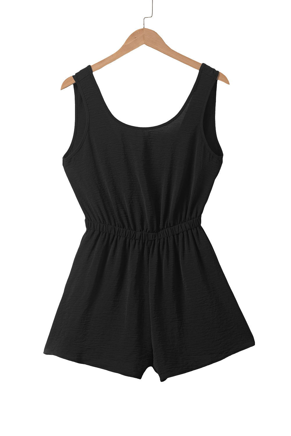 Black Solid Color Sleeveless Knot Backless Romper - Vesteeto