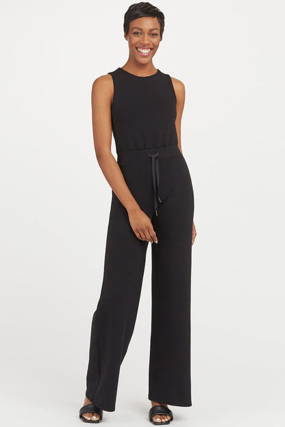 Black Solid Sleeveless Wide Leg Tank Jumpsuit - Vesteeto