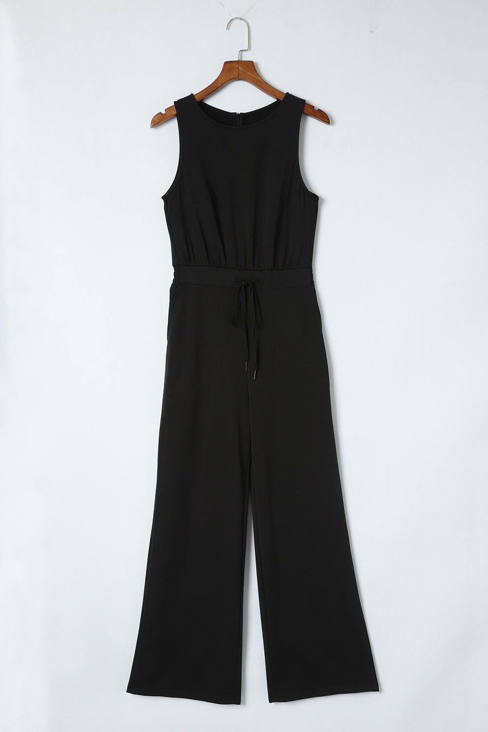 Black Solid Sleeveless Wide Leg Tank Jumpsuit - Vesteeto