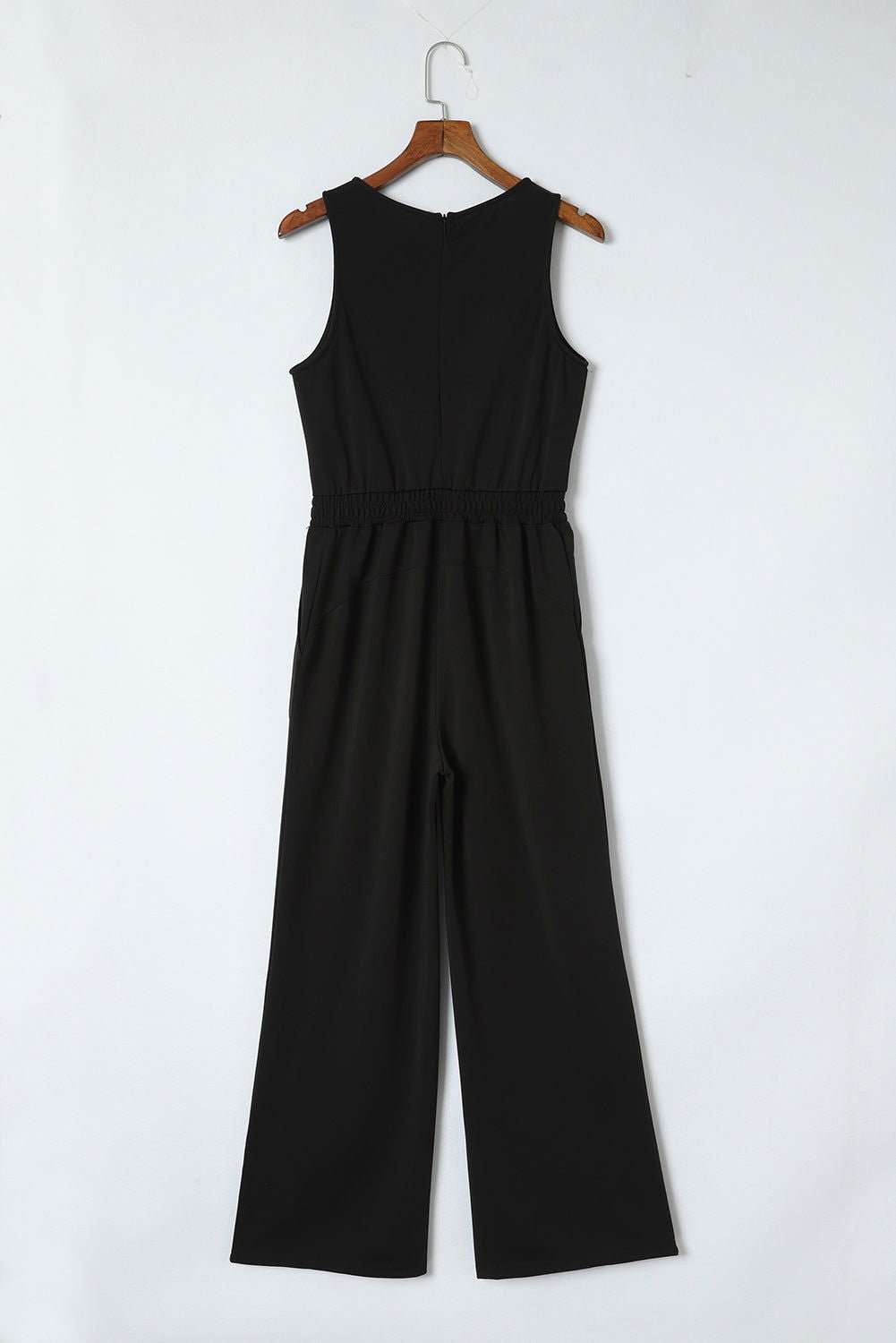 Black Solid Sleeveless Wide Leg Tank Jumpsuit - Vesteeto