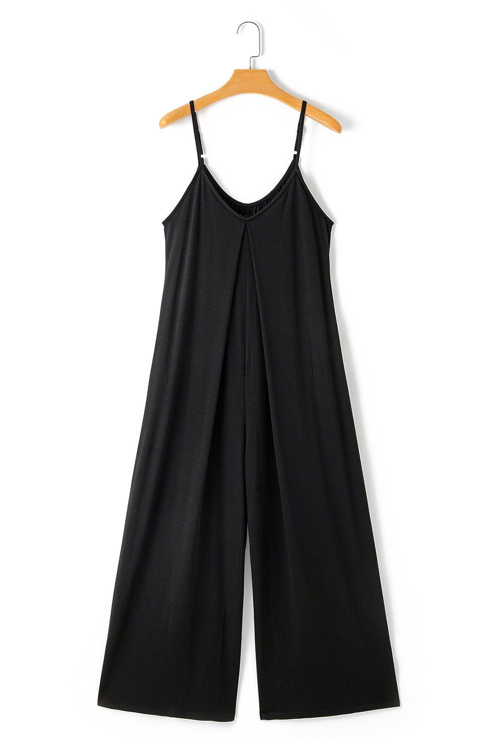 Black Spaghetti Straps Backless Wide Leg Jumpsuit - Vesteeto