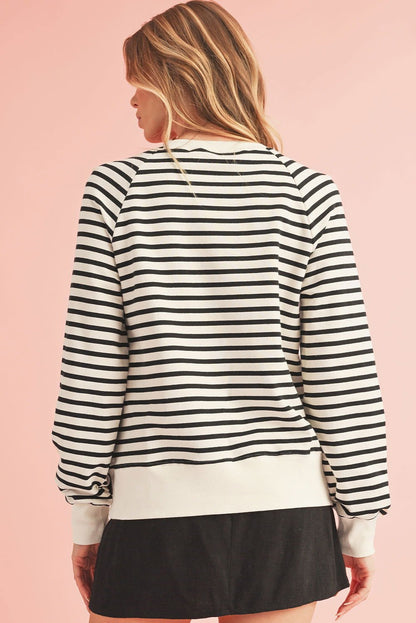 Black Stripe CIAO AMORE Graphic Buttoned Sweatshirt - Vesteeto