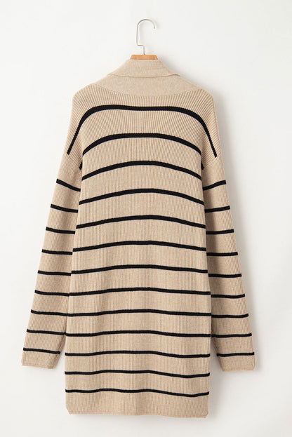 Black Stripe Side Pockets Open Front Cardigan - Vesteeto