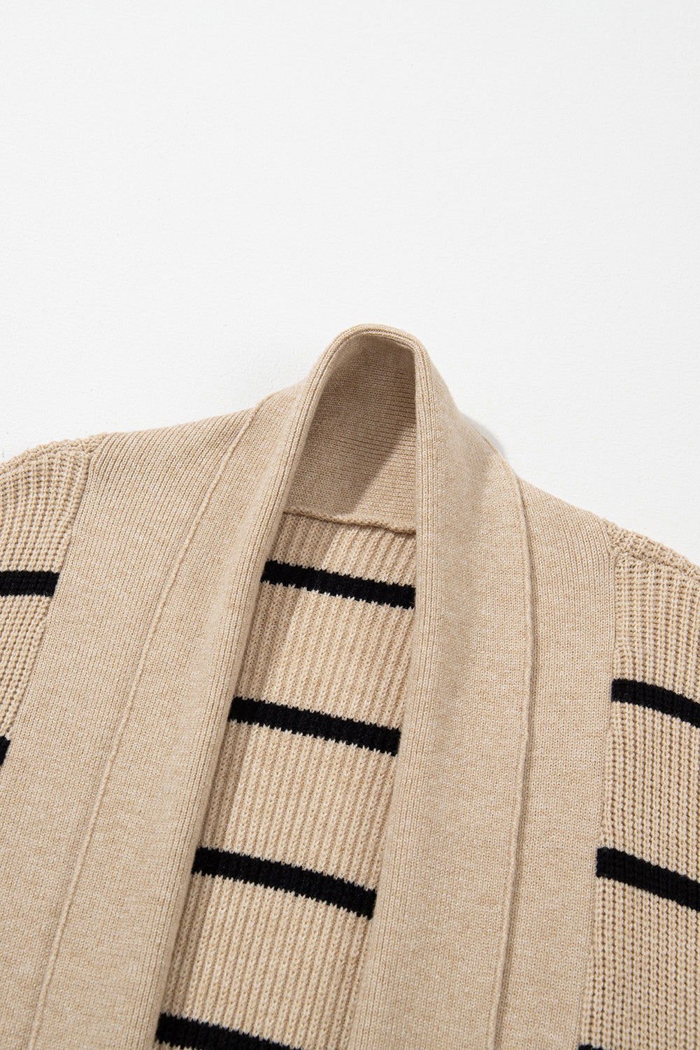 Black Stripe Side Pockets Open Front Cardigan - Vesteeto