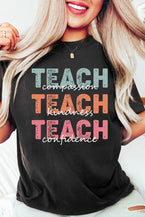 Black TEACH Letter Graphic Crewneck T Shirt - Vesteeto