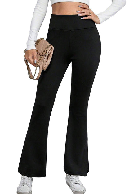 Black Thermal Lined Split Flare Leg Pants - Vesteeto