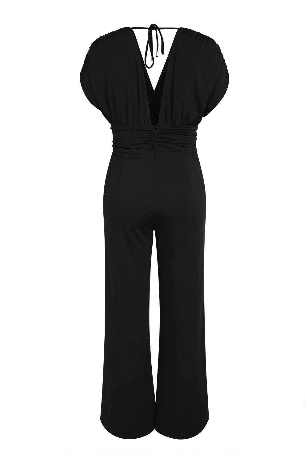 Black V - Neck Dolman Sleeves Wide Leg Jumpsuit - Chic Style - Vesteeto