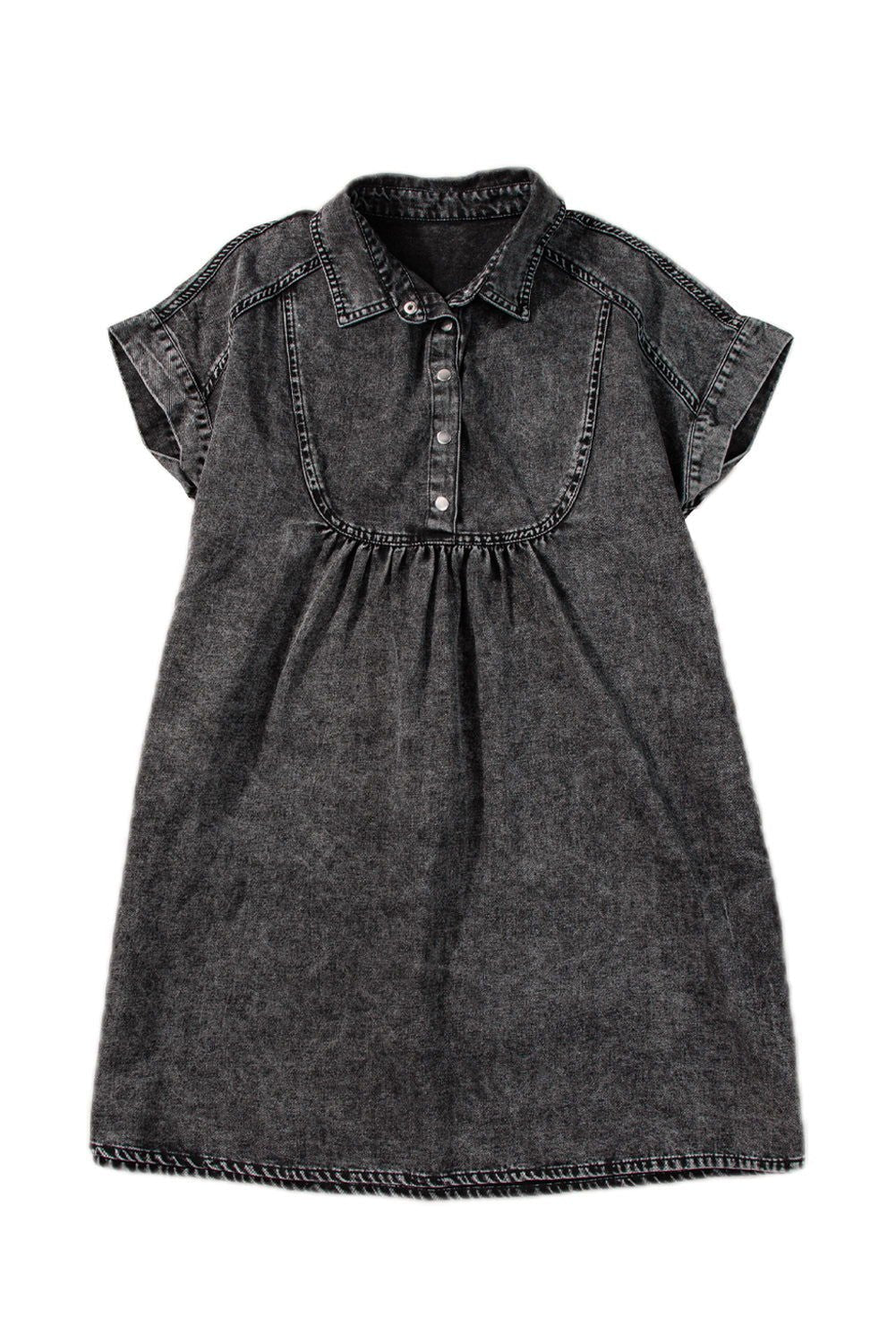 Black Vintage Snap Buttoned Mini Denim Dress - Vesteeto