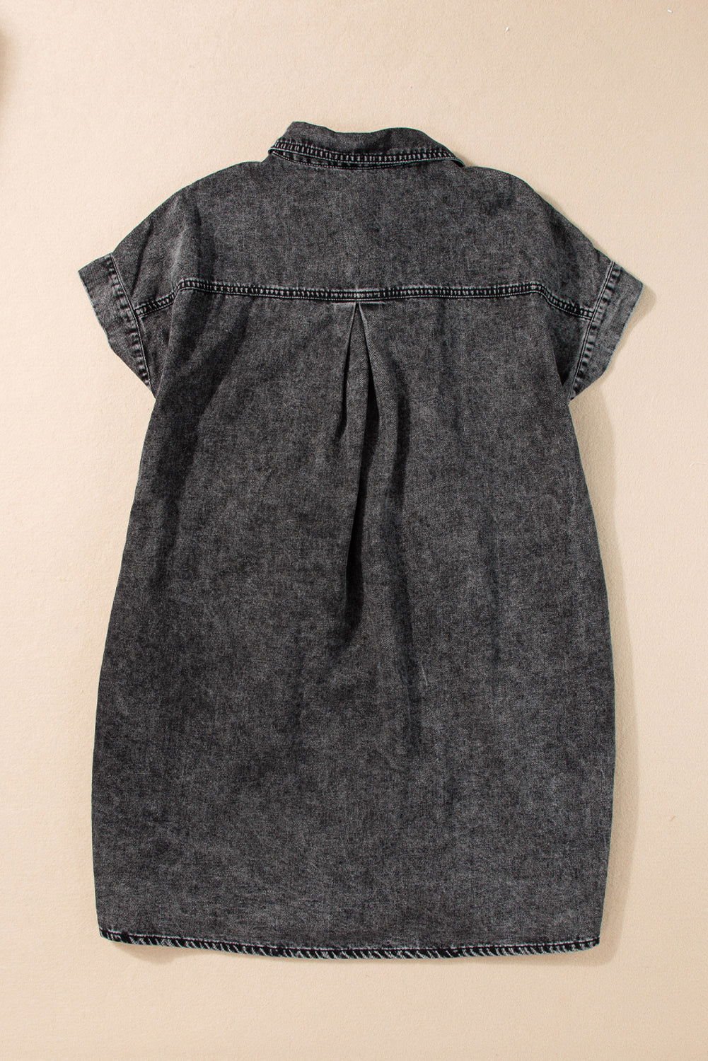 Black Vintage Snap Buttoned Mini Denim Dress - Vesteeto