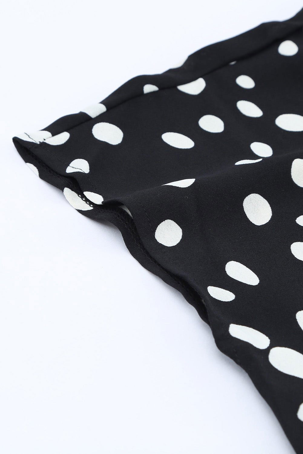 Black & White Polka Dot Lace Trim V Neck Summer Top - Vesteeto