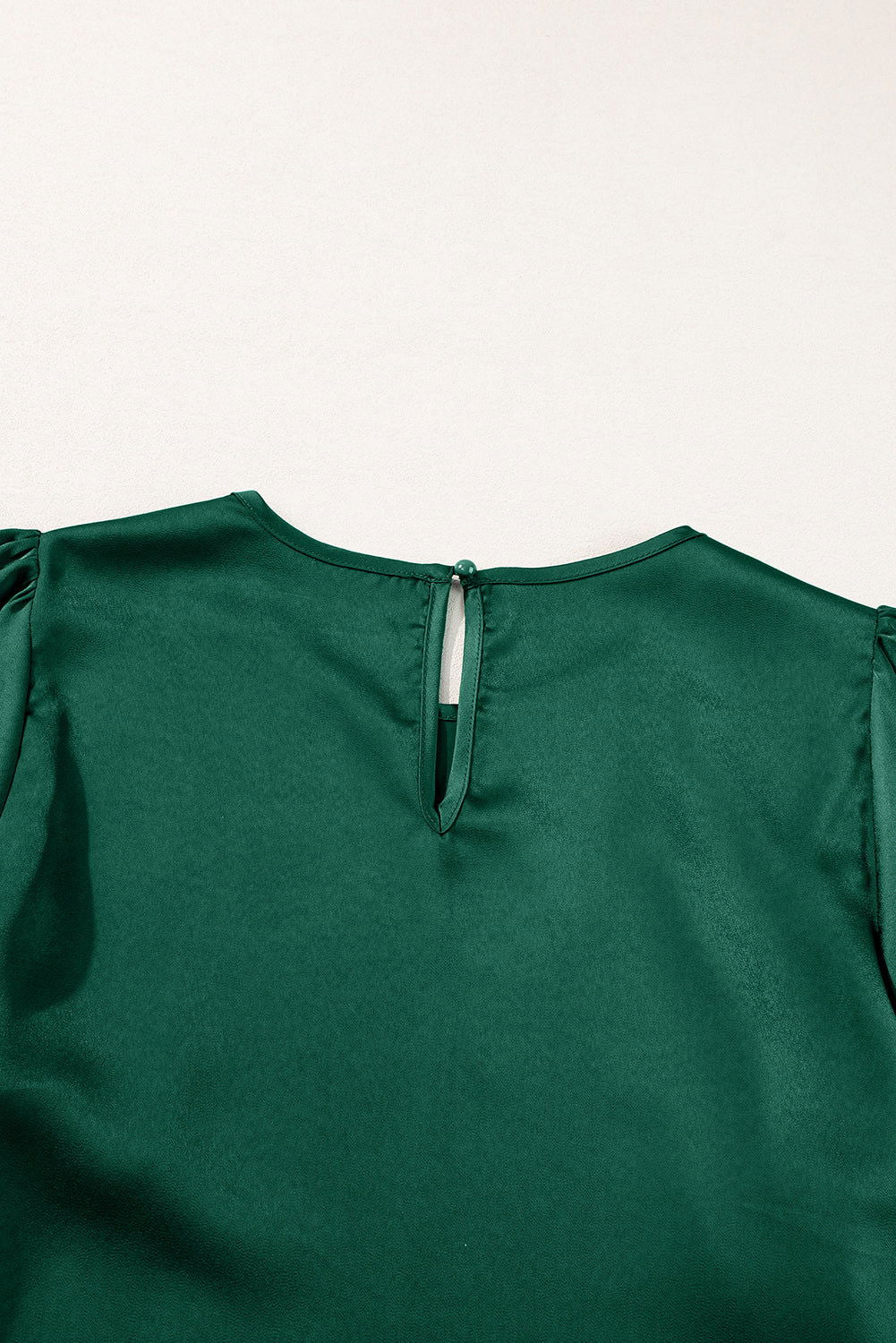 Blackish Green Solid Color Keyhole Back Puff Sleeve Blouse - Vesteeto