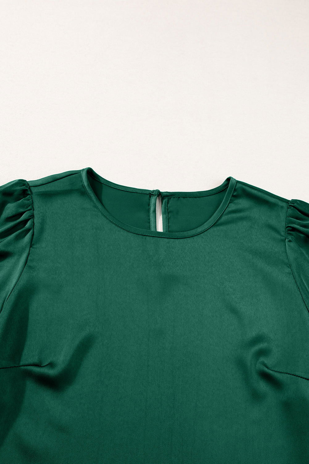 Blackish Green Solid Color Keyhole Back Puff Sleeve Blouse - Vesteeto