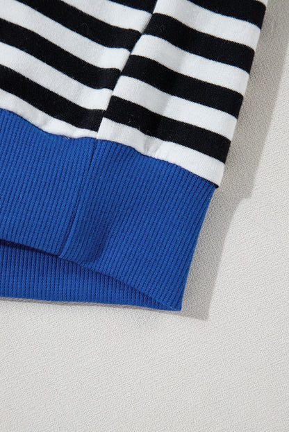 Blue Stripe Contrast Edge Cross Seam Oversized Pullover 