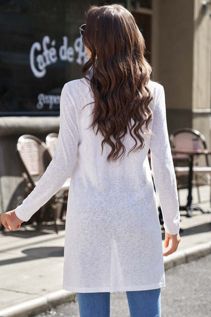 White Solid Button Up V Neck Long Cover Up 