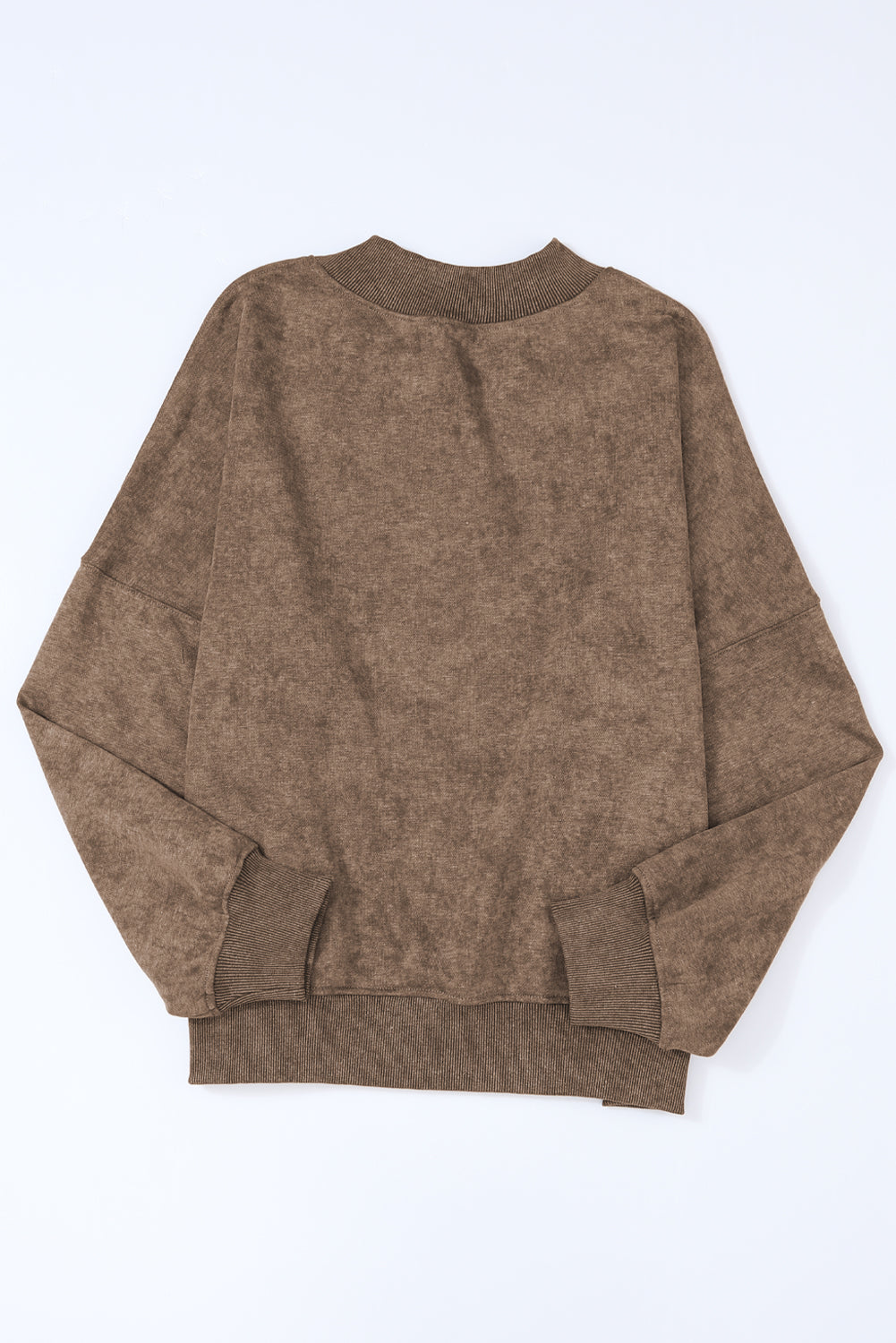 Brown Plain Drop Shoulder Crew Neck Pullover Sweatshirt 