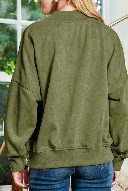 Brown Plain Drop Shoulder Crew Neck Pullover Sweatshirt 