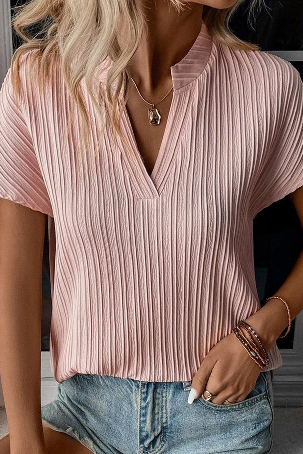 Textured Short Sleeve Blouse - Vesteeto