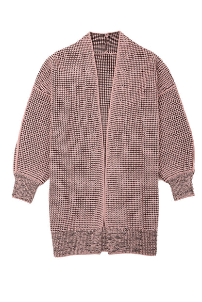 Pink Plaid Contrast Trim Casual Knit Long Cardigan 