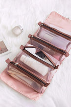 Pink Solid Color Detachable 4-in-1 Foldable Makeup Bag
