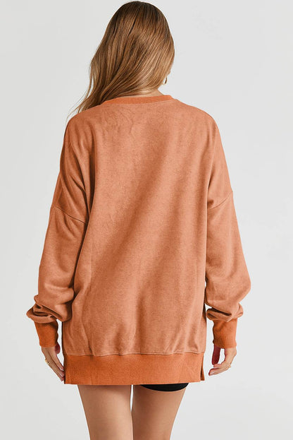 Green Plain Drop Shoulder Ribbed Trim Oversized Sweatshirt