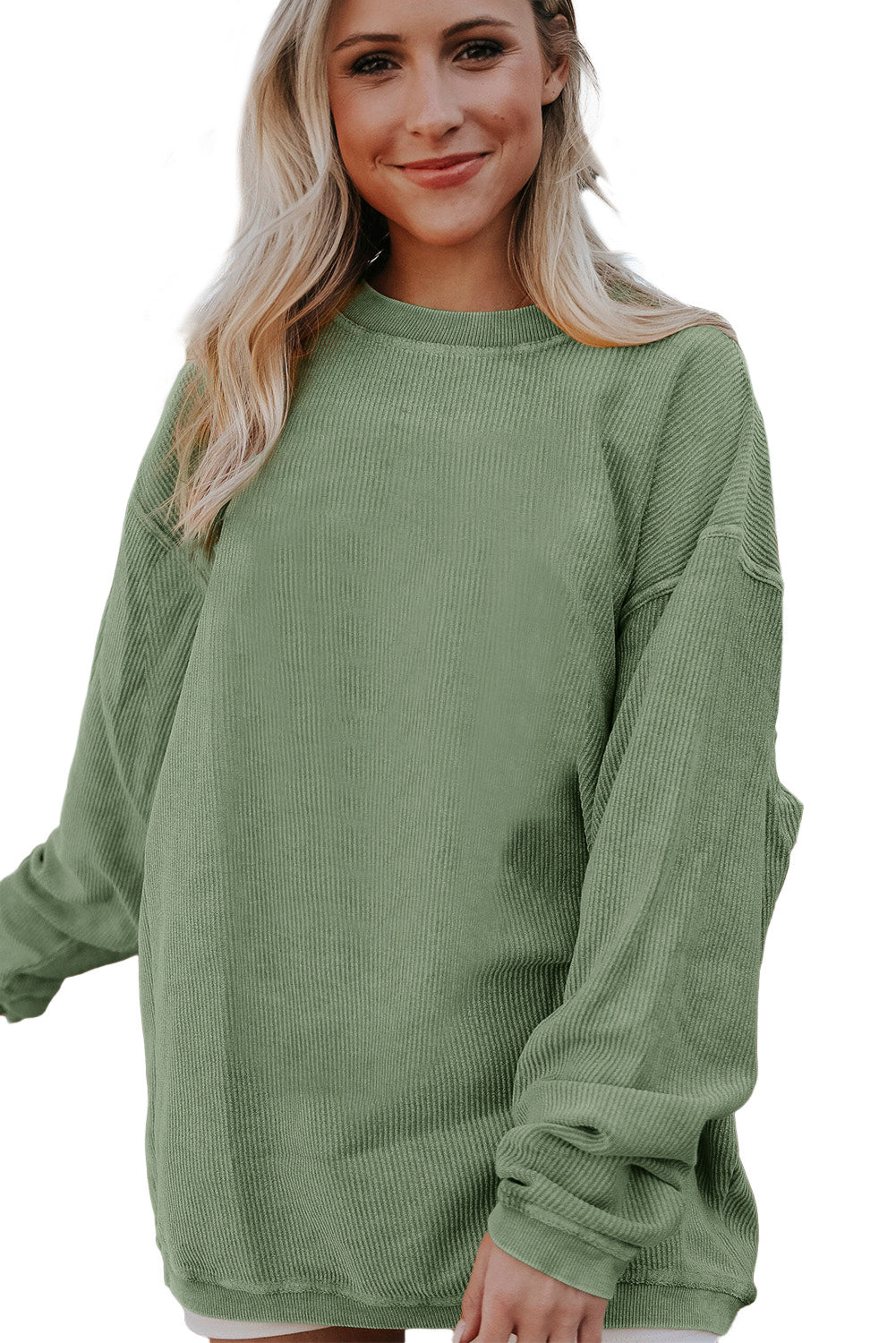 Orange Plain Drop Sleeve Crinkle Rib Oversized Sweatshirt 