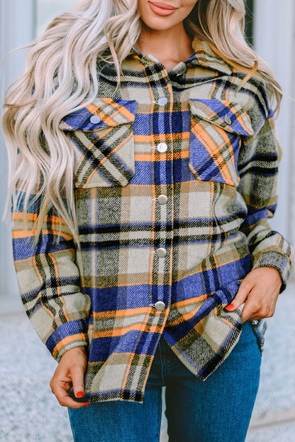 Brown Plaid Button Up Long Sleeve Flannel Shacket 