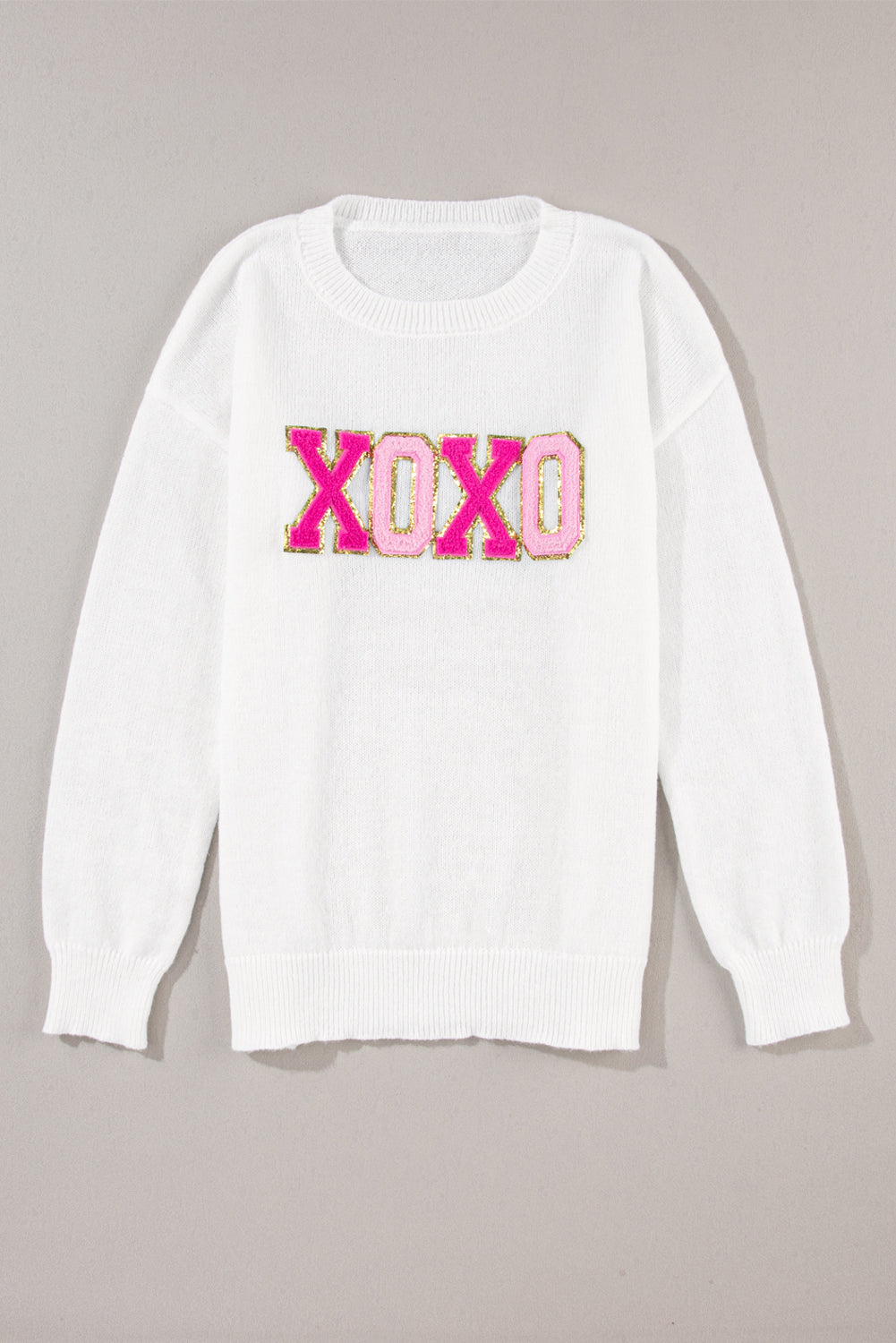 White Glitter Merry & Bright Round Neck Knit Sweater 