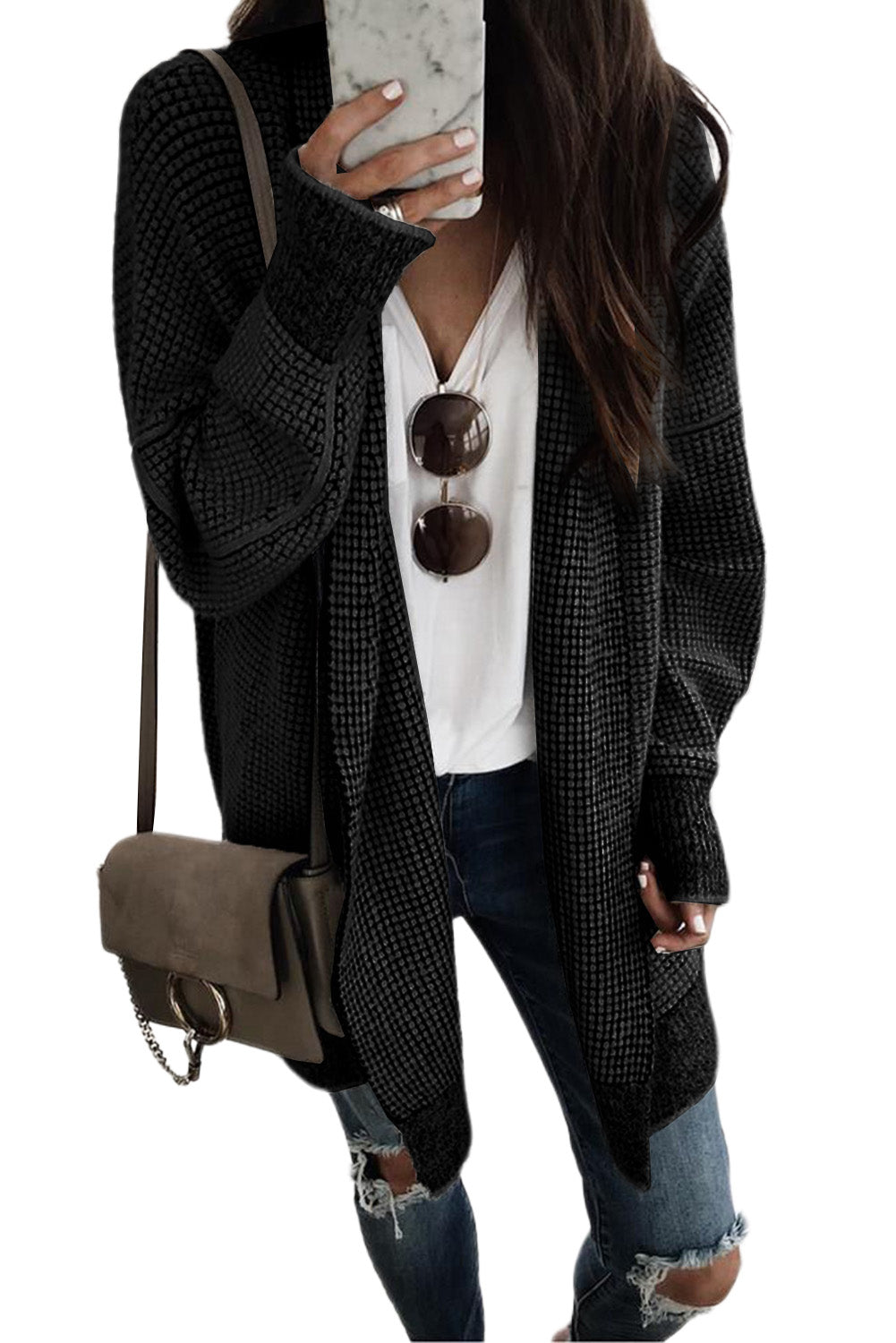 Pink Plaid Contrast Trim Casual Knit Long Cardigan 