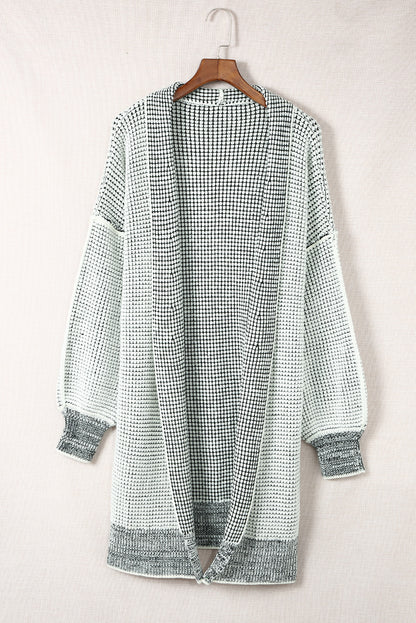 Pink Plaid Contrast Trim Casual Knit Long Cardigan 