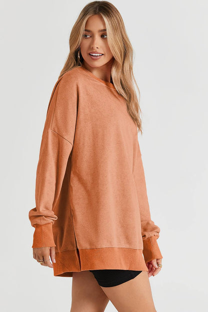 Green Plain Drop Shoulder Ribbed Trim Oversized Sweatshirt