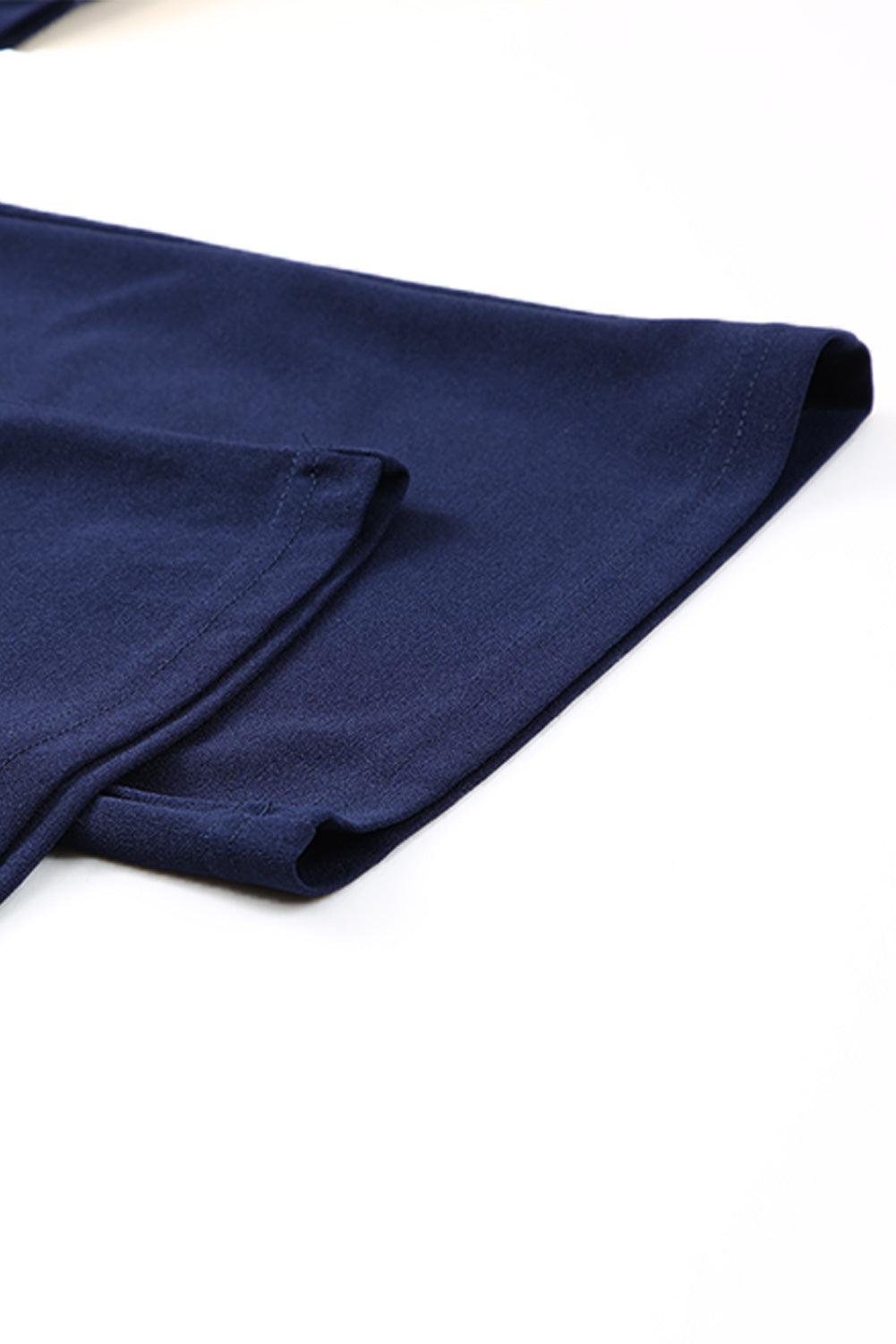 Dark Blue Solid Color Casual Belted Wide Leg Jumpsuit - Vesteeto