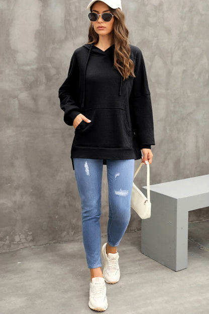 Coffee Waffle Knit High Low Oversized Hoodie 