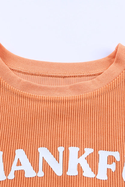 Orange Plain Drop Sleeve Crinkle Rib Oversized Sweatshirt 