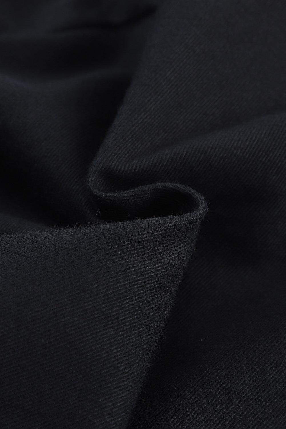 Black Button Straps Pocketed Cropped Jumpsuit - Vesteeto