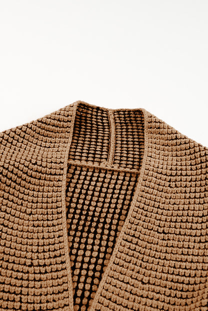 Brown Chunky Knit Pocketed Drop Sleeve Cardigan 