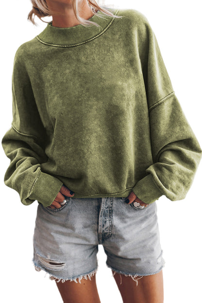 Brown Plain Drop Shoulder Crew Neck Pullover Sweatshirt 