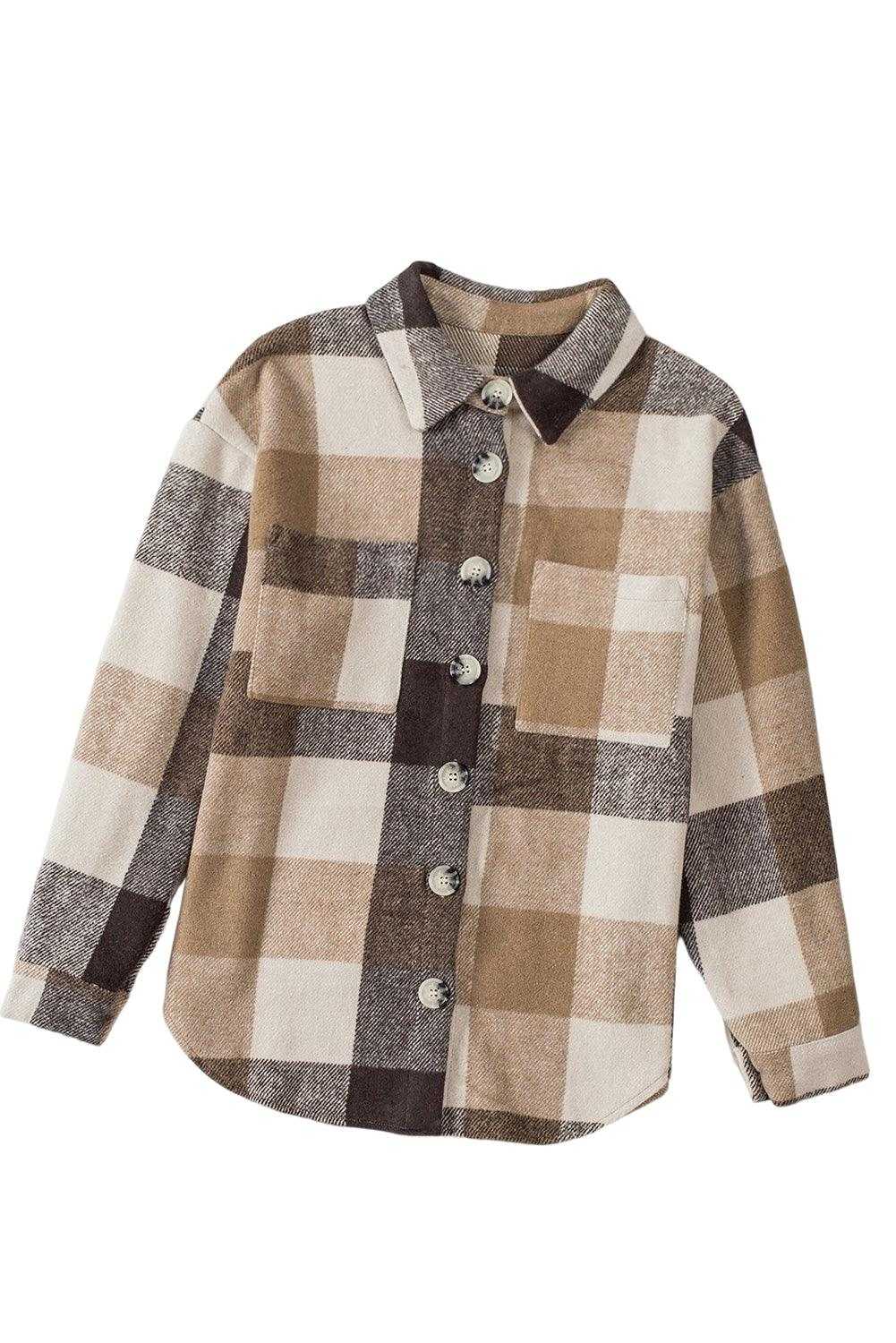 Plaid Color Block Buttoned Pocket Long Sleeve Shacket 