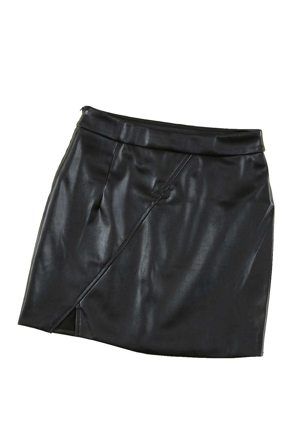 Black Back Zipper High Waisted Faux Leather Mini Skirt - Vesteeto