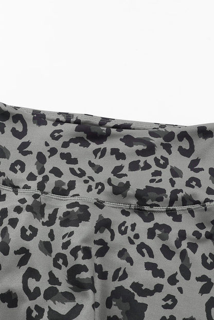Grey Leopard Print Casual High Waist Leggings - Vesteeto