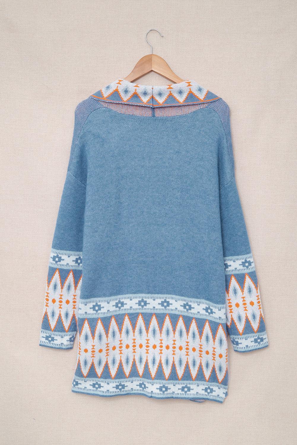 The Aztec Print Wool Cardigan - Vesteeto