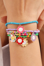 Light Blue 5pcs Smiley Flower Pendant Beaded Bracelet Set