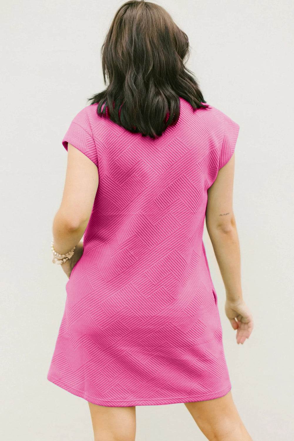 Sachet Pink Plain Textured Pocketed Mini Dress 