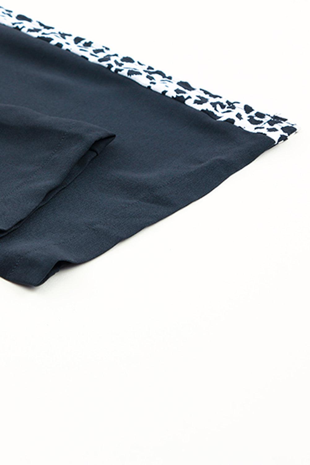 Black Leopard Patchwork Spaghetti Strap Wide Leg Jumpsuit - Vesteeto