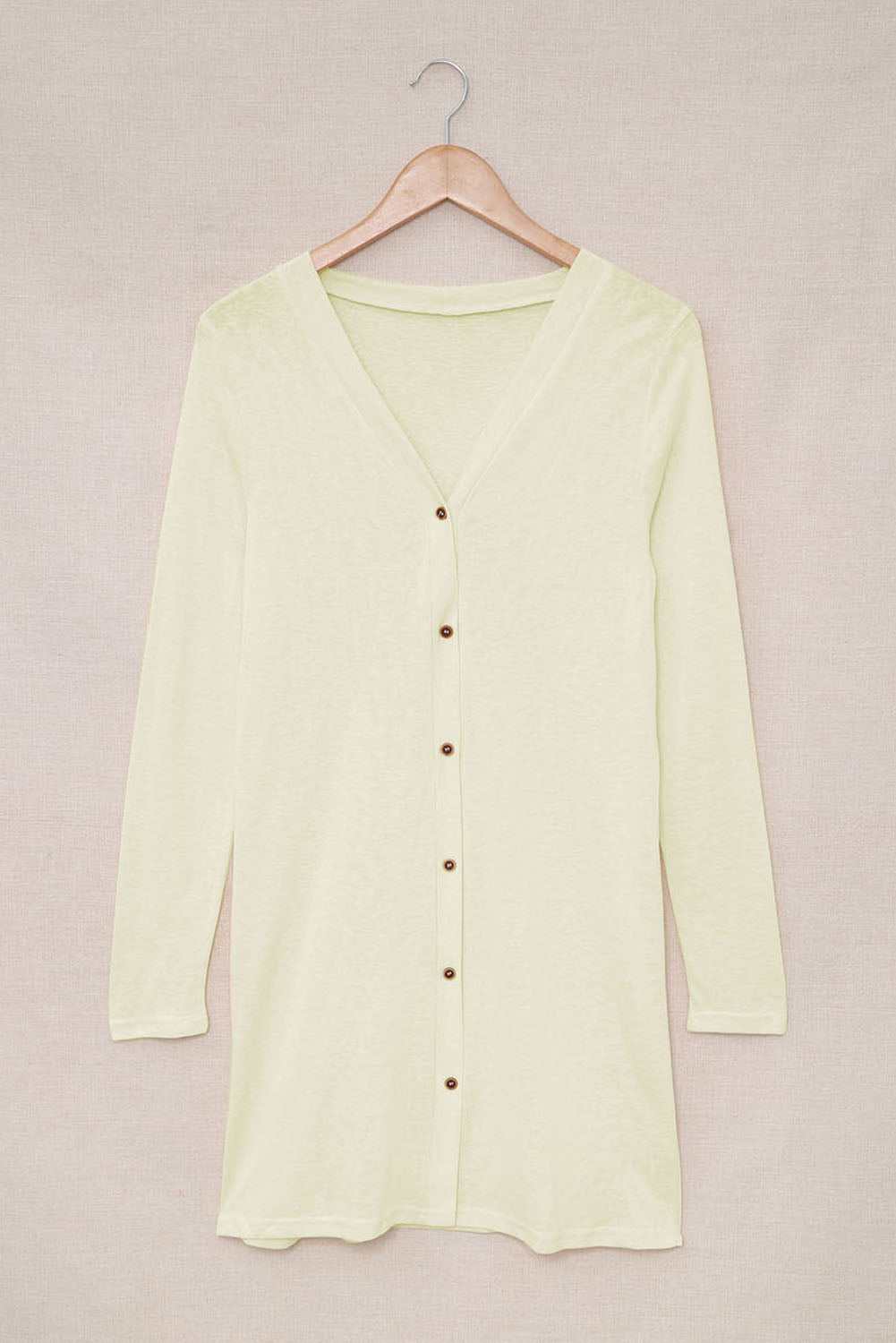 White Solid Button Up V Neck Long Cover Up 