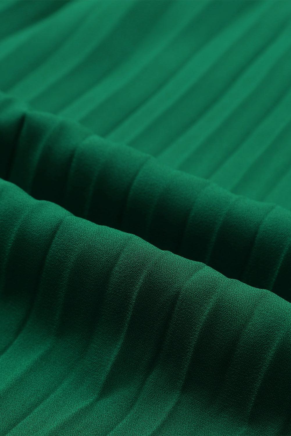 Green Elegant Halter Neck Belted Pleated Wide Leg Jumpsuit - Vesteeto