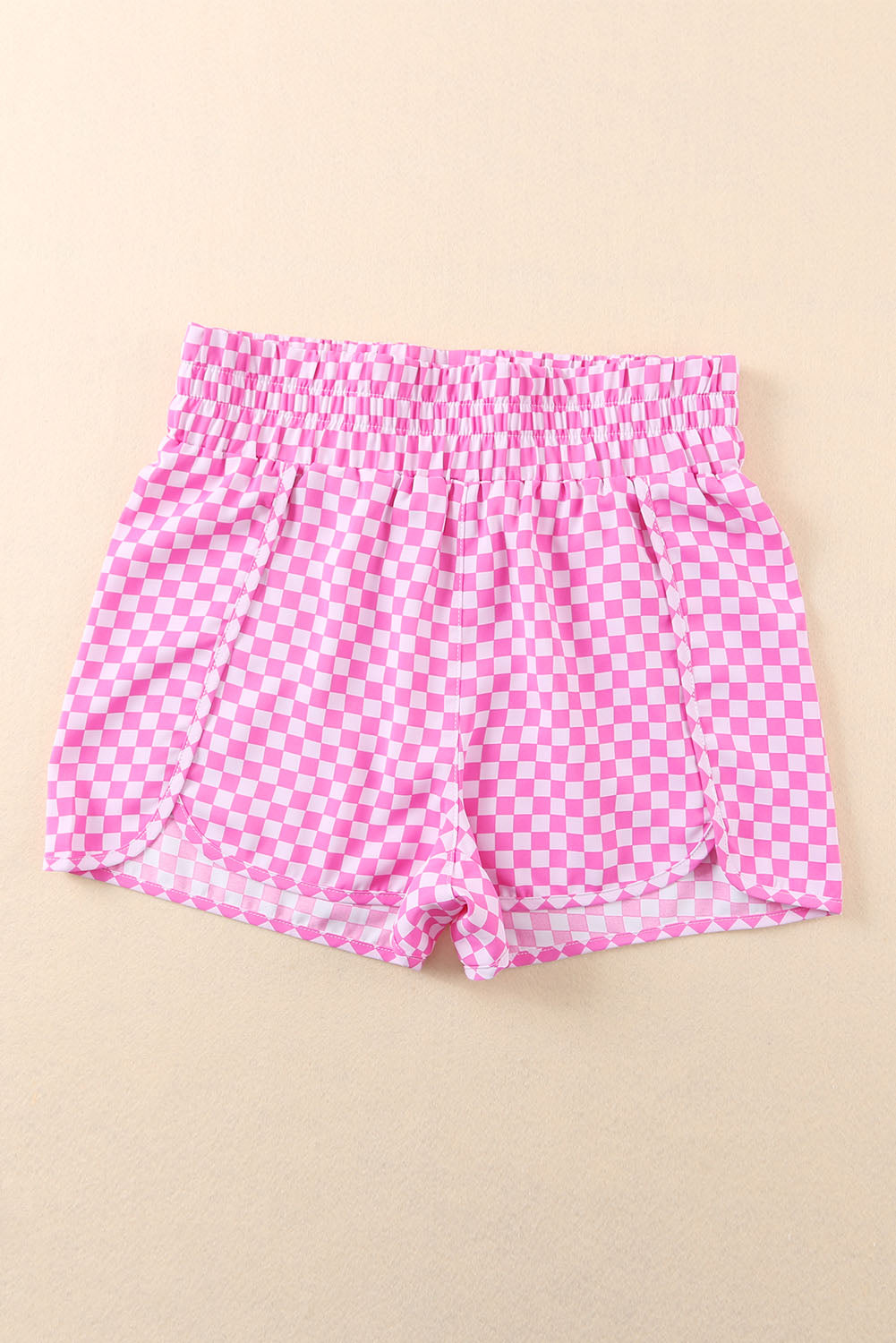 Pink Plaid Print High Waisted Athletic Shorts 