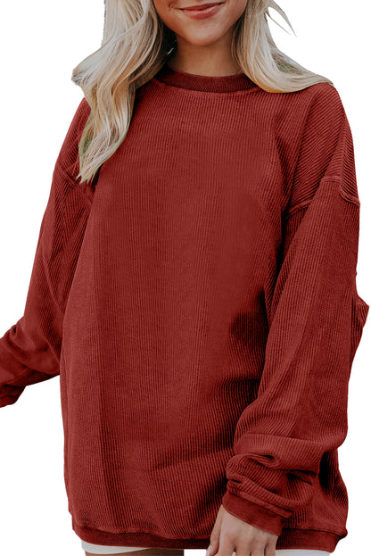 Orange Plain Drop Sleeve Crinkle Rib Oversized Sweatshirt 