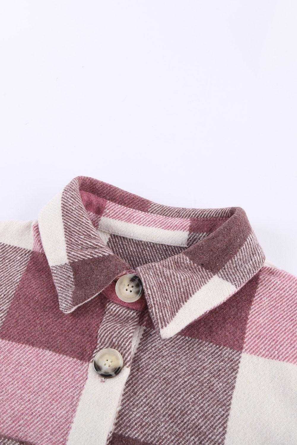 Plaid Color Block Buttoned Pocket Long Sleeve Shacket 