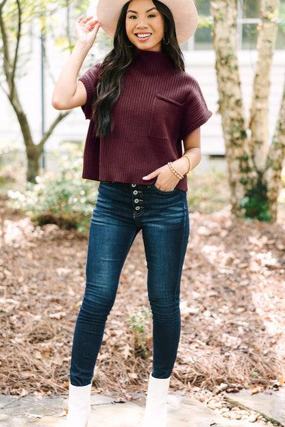 Pink Patch Pocket Ribbed Knit Short Sleeve Sweater 