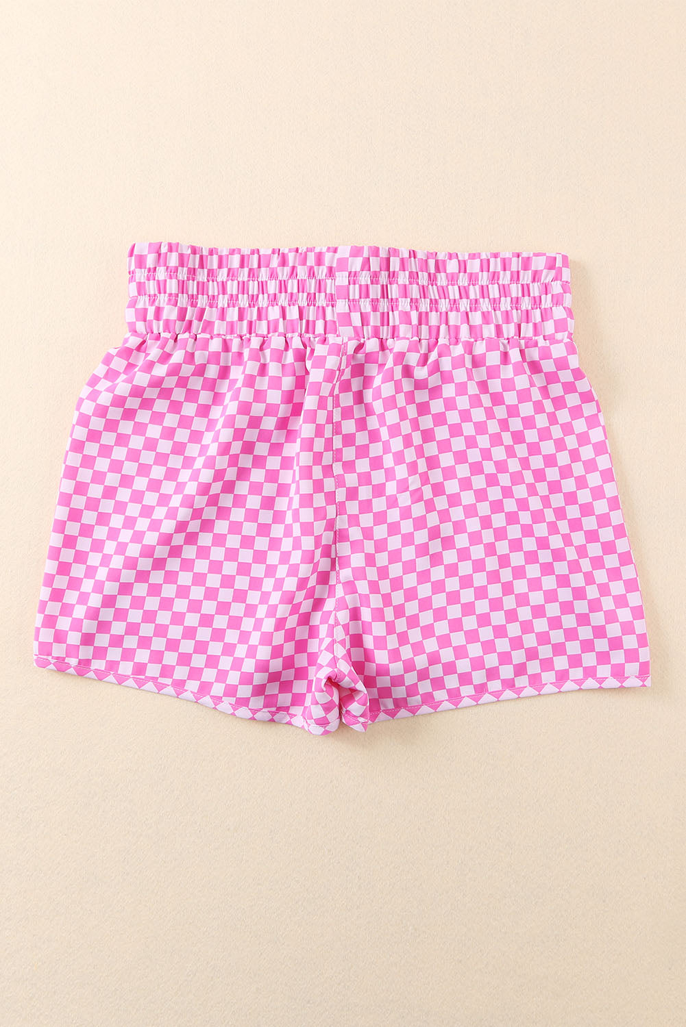 Pink Plaid Print High Waisted Athletic Shorts 